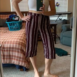 Maroon and white striped cropped pants